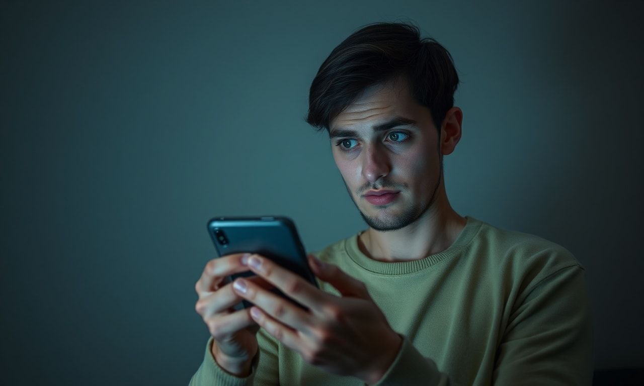 スマホを見て困惑する人のイメージ