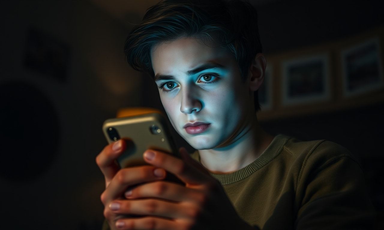 スマホを見る複雑な表情の若者