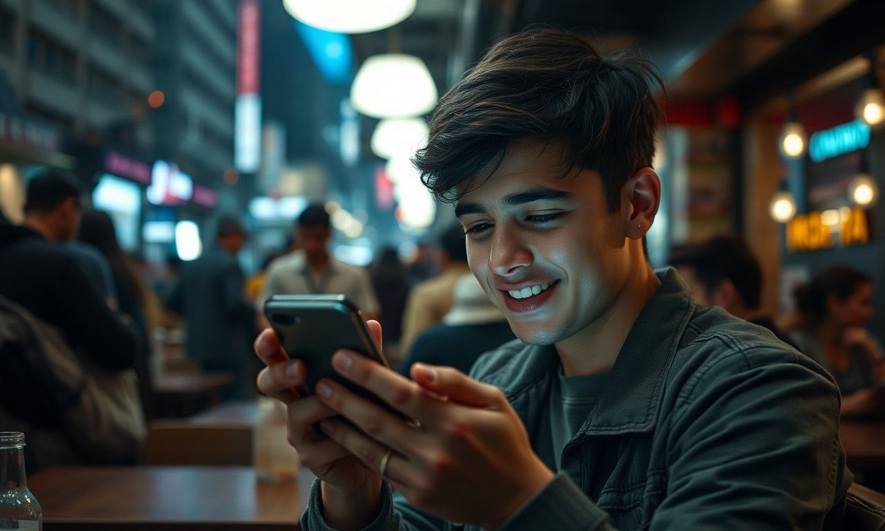 カフェでスマホを見ながら孤独を感じる若者