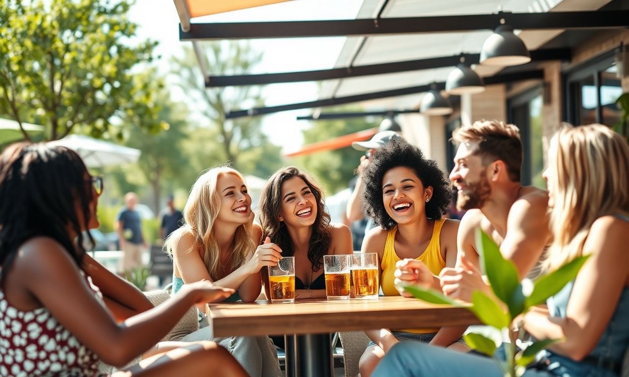 笑顔で楽しそうに交流する友人グループ