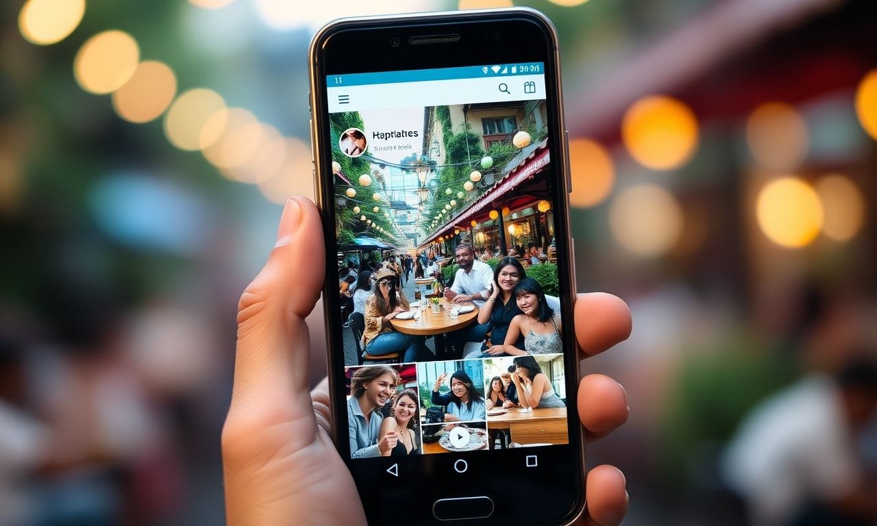 SNSのキラキラした日常を眺める様子