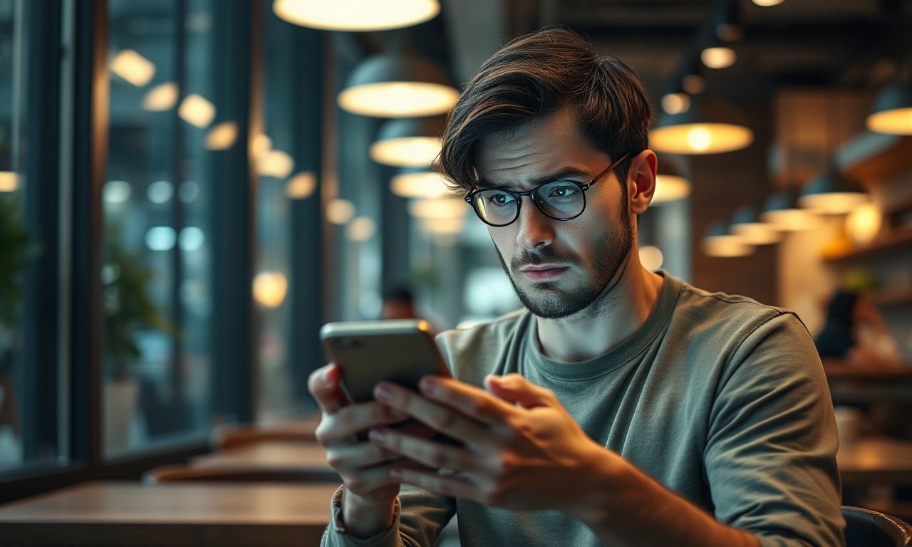 スマホを見て困惑する人