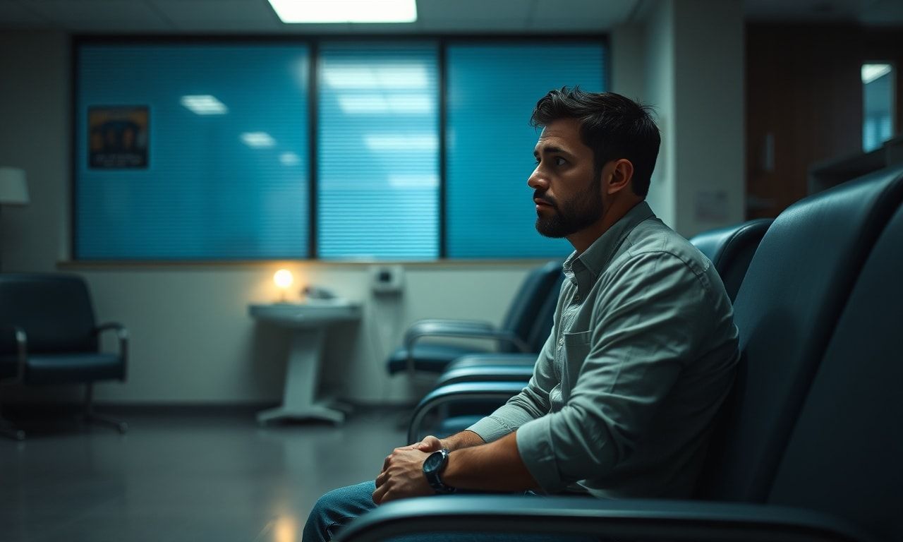 歯医者の待合室で不安そうな様子の人