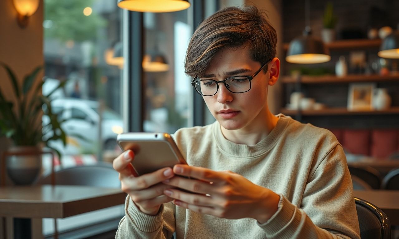 スマホを見て疲れた表情をする人のイメージ