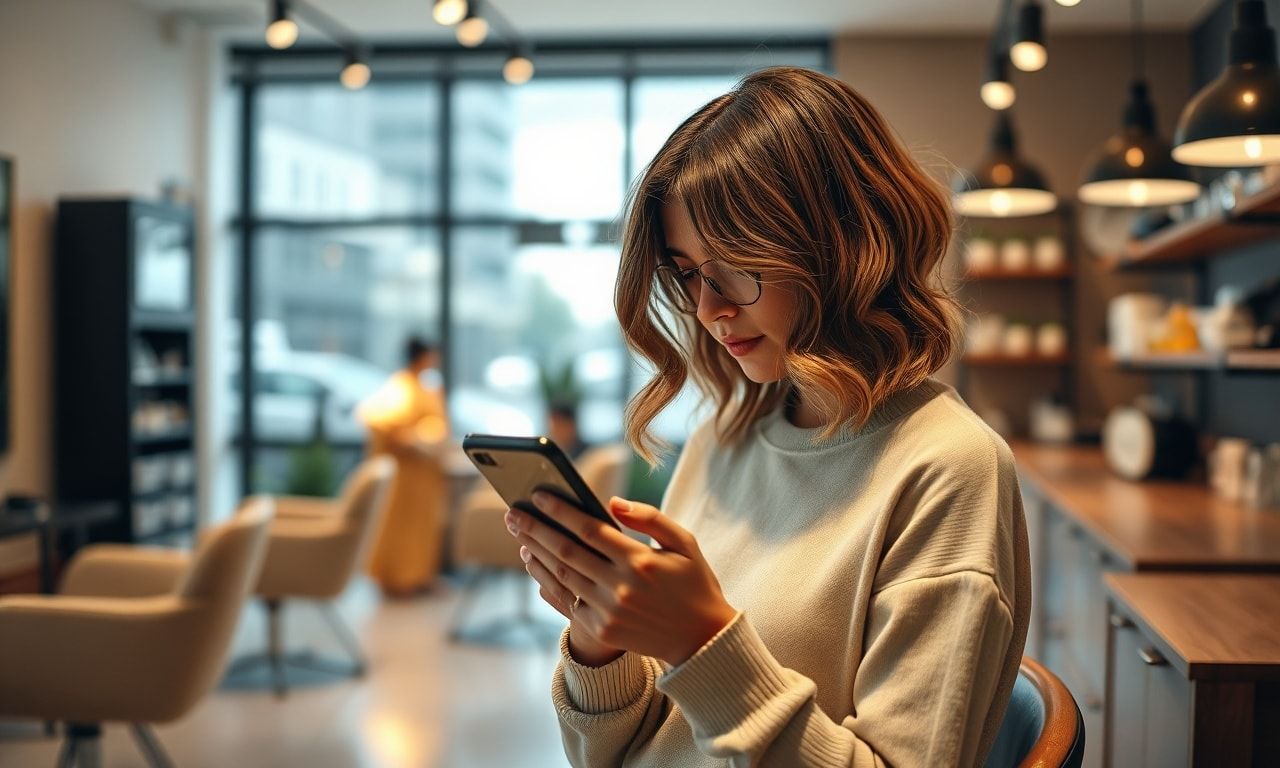 美容室の予約前にスマホで髪型をリサーチする様子