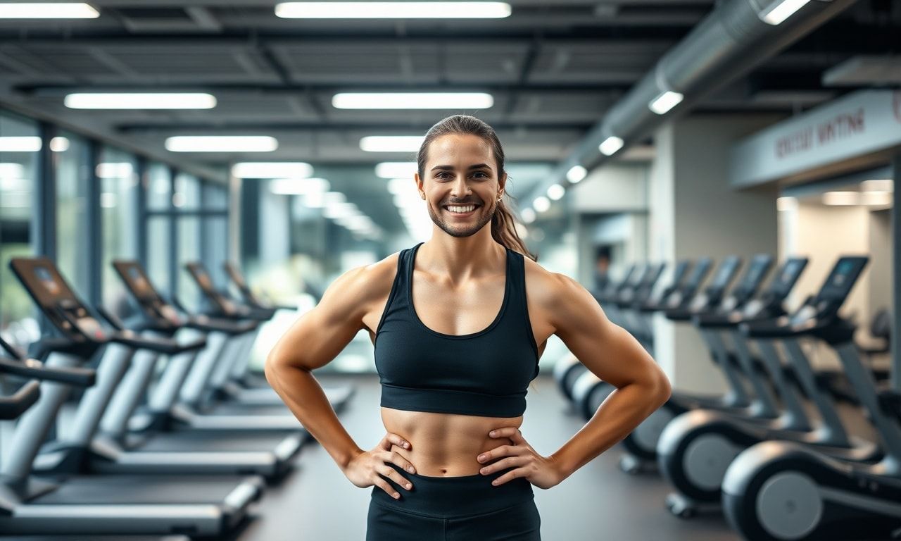 明るいパーソナルジムで自信に満ちた笑顔の人物