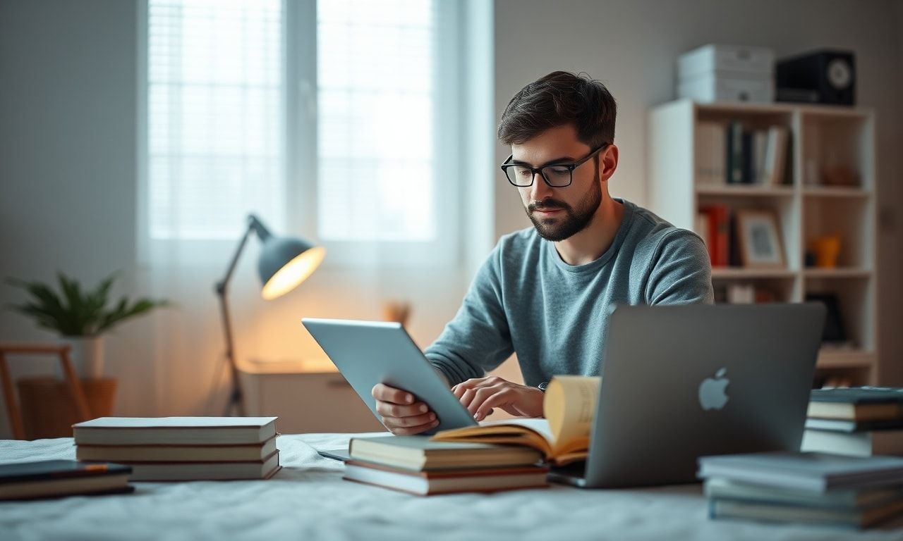 一人で集中して勉強する様子