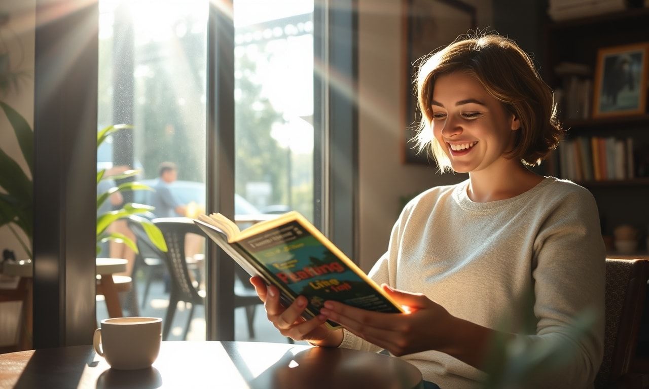カフェで読書する人