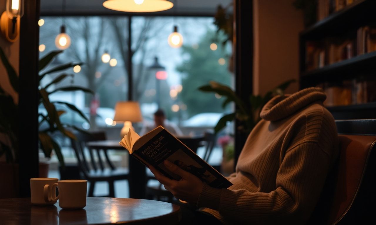 カフェで読書する人