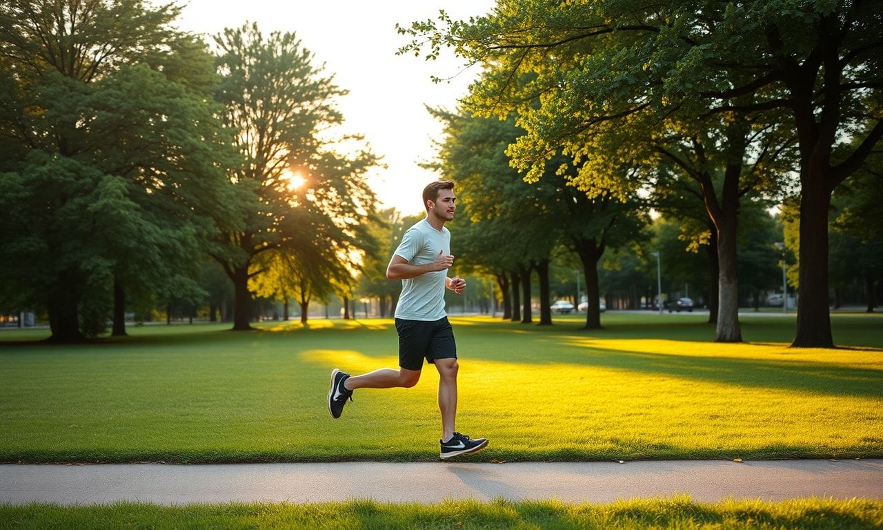 公園でジョギングをするアクティブな人