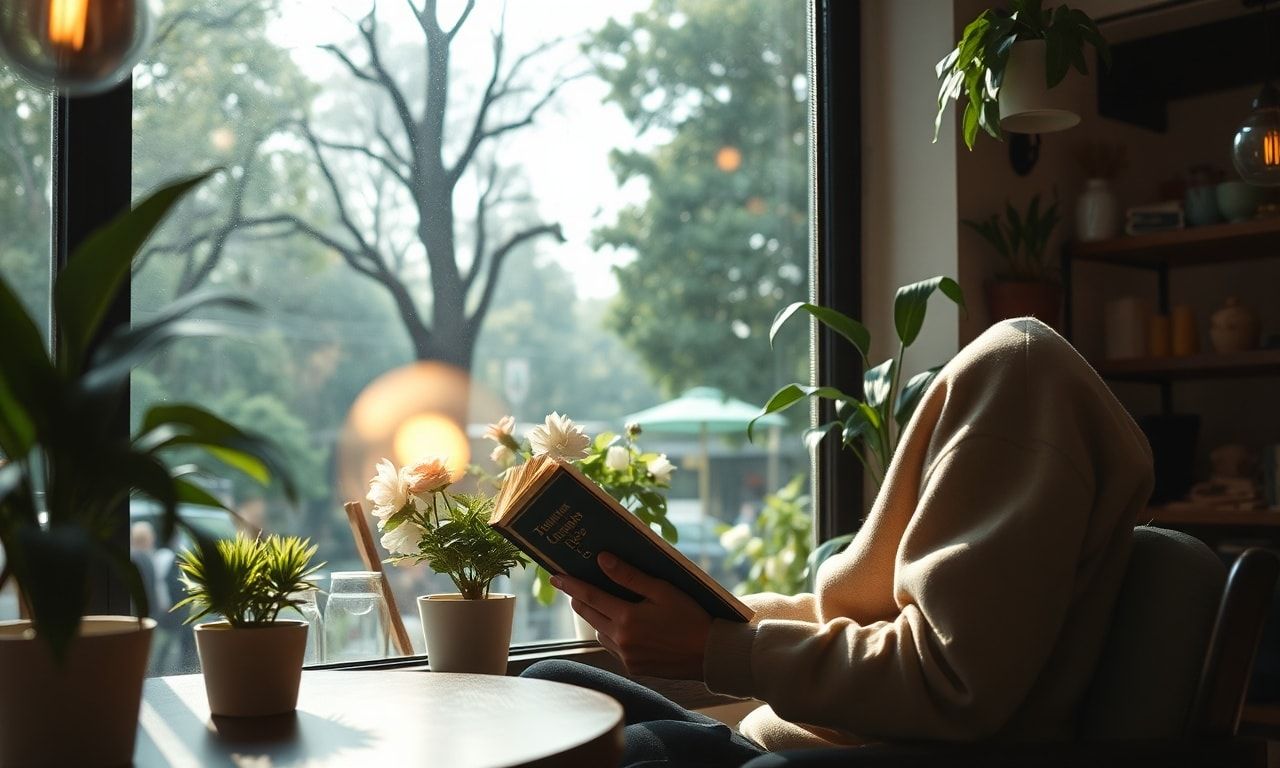 穏やかなカフェで趣味を楽しむ人のイメージ