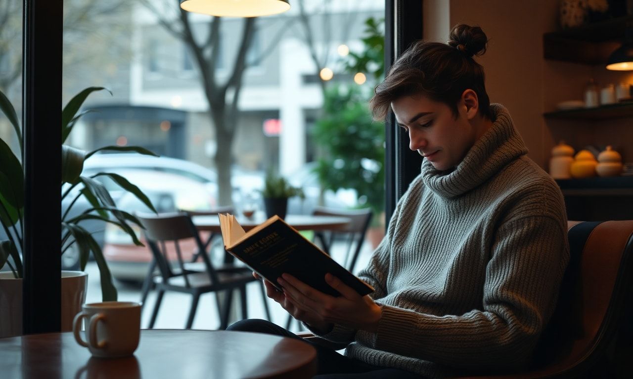 カフェで読書をする穏やかな人