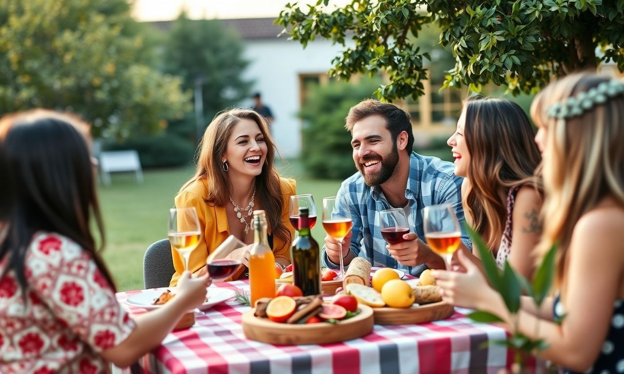 ピクニックを楽しむ仲の良い友人グループ