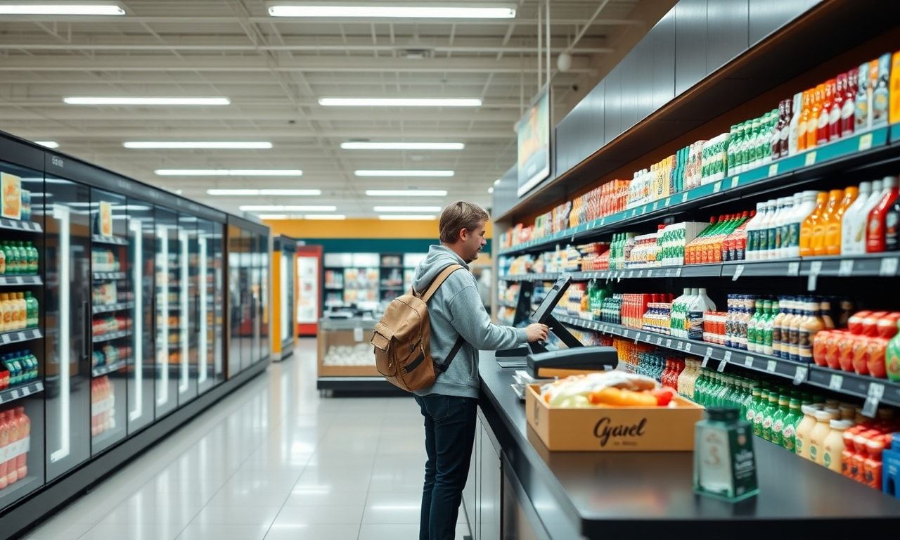 セルフレジで会計をする落ち着いた様子