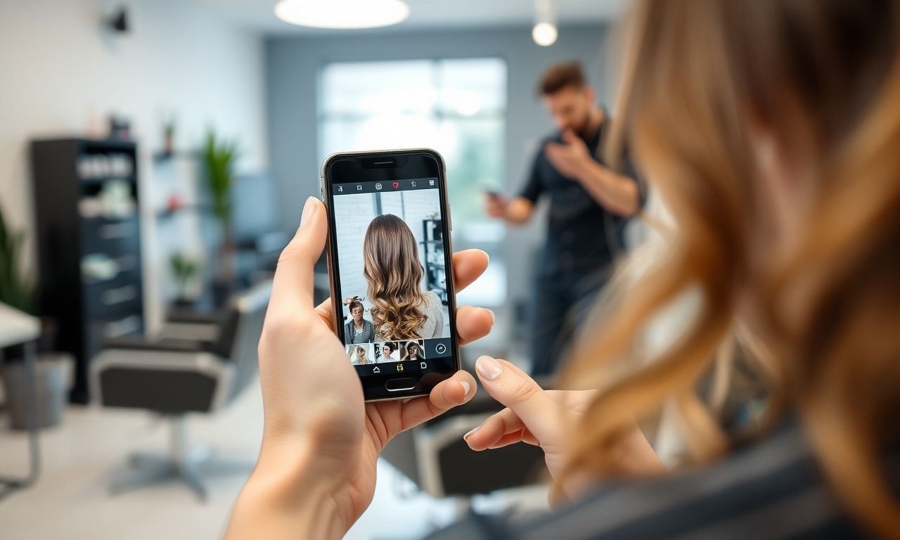 スマホで髪型をオーダーする様子