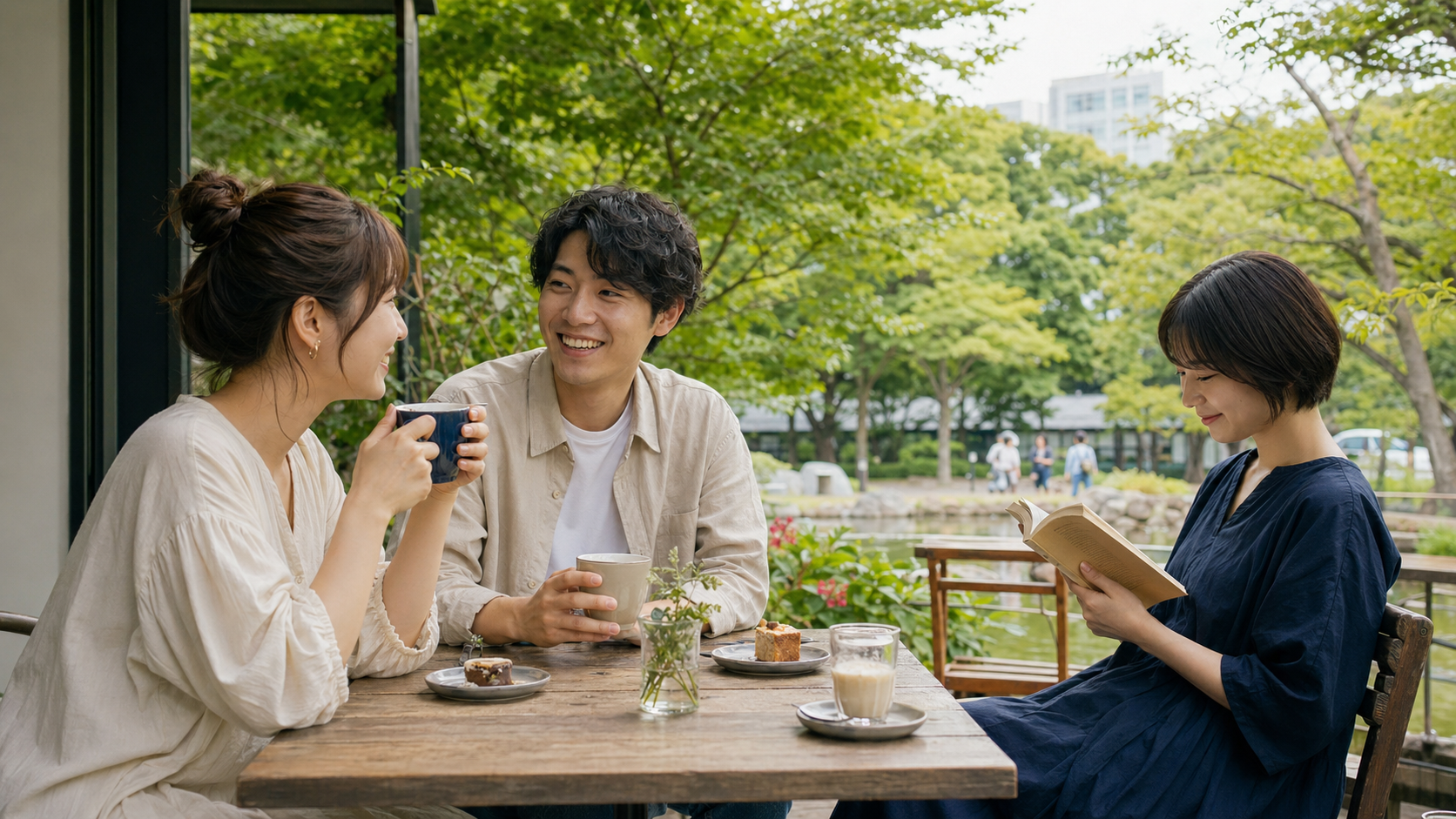 リア充な毎日を維持するために人と穏やかに過ごす様子