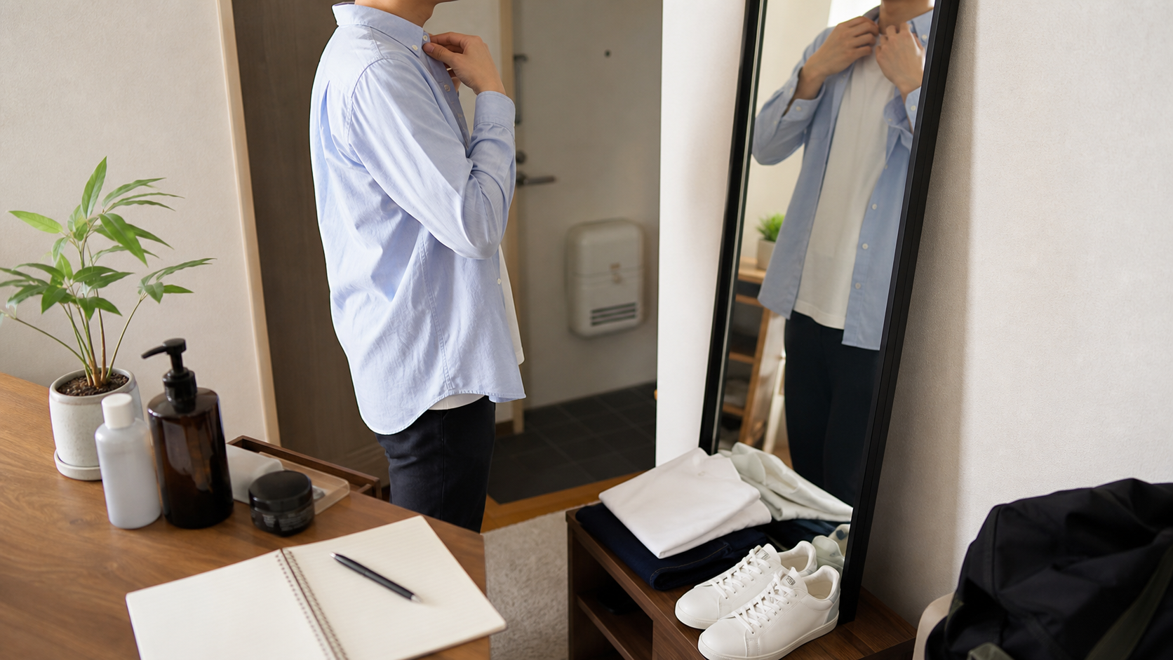 非リア充が恋愛前に清潔感と服装を整える様子