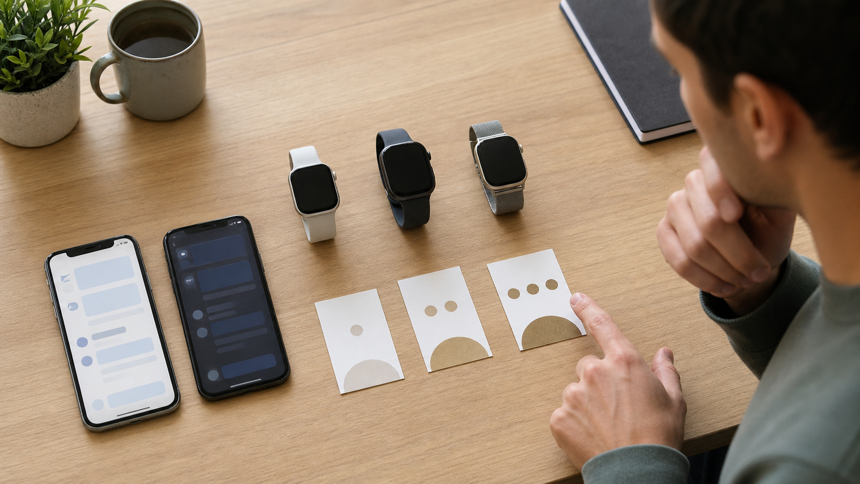 予算やスマホOSに合わせてスマートウォッチを比較する様子