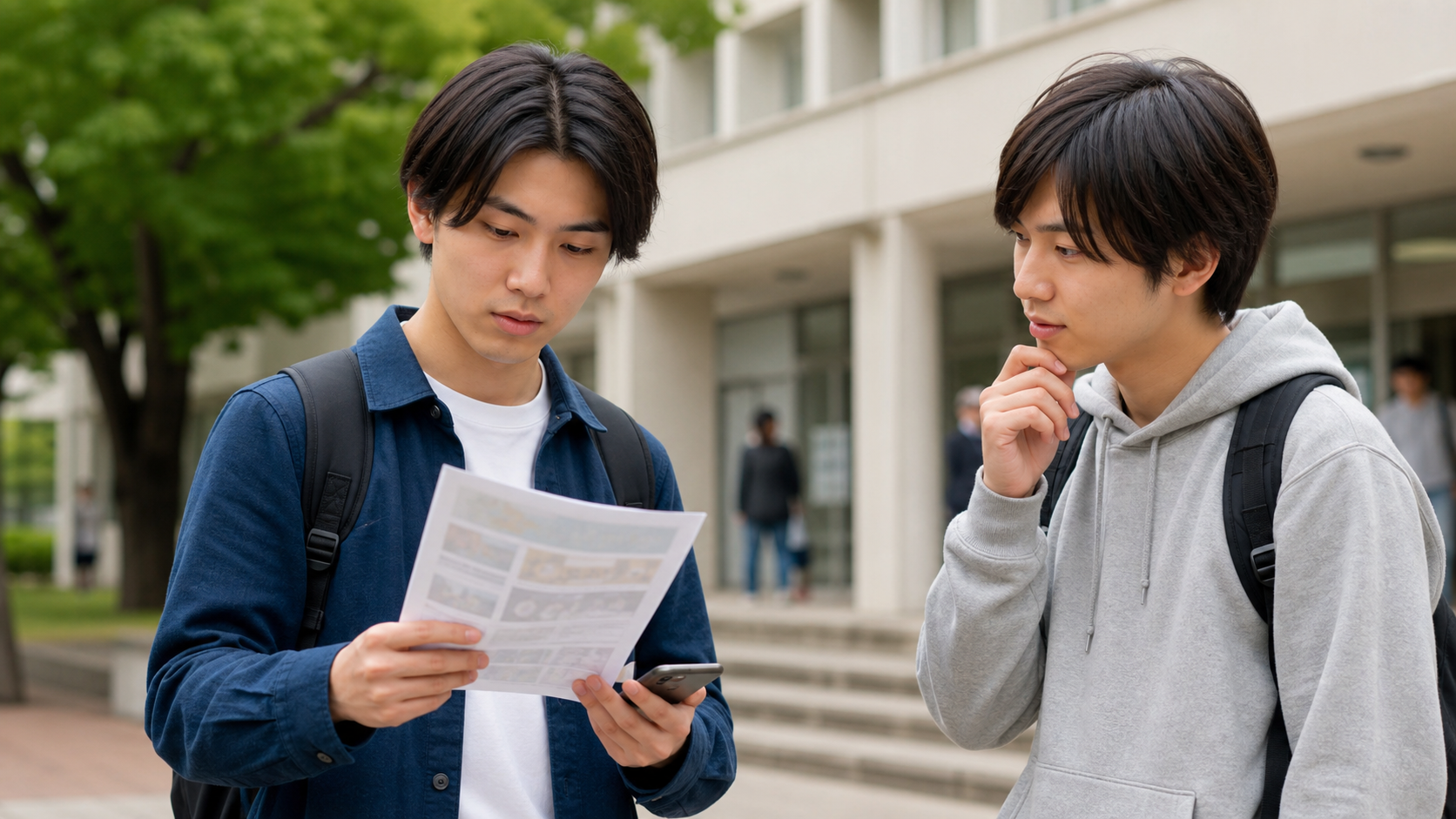 危ないサークルの勧誘を確認して慎重に判断する大学生