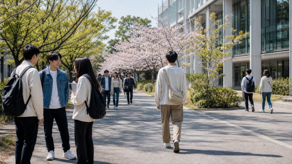 大学生のリア充割合を考えるキャンパス風景