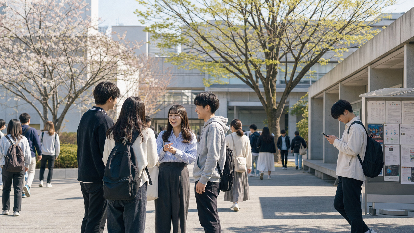 大学生のリア充割合を考えるキャンパスの学生たち
