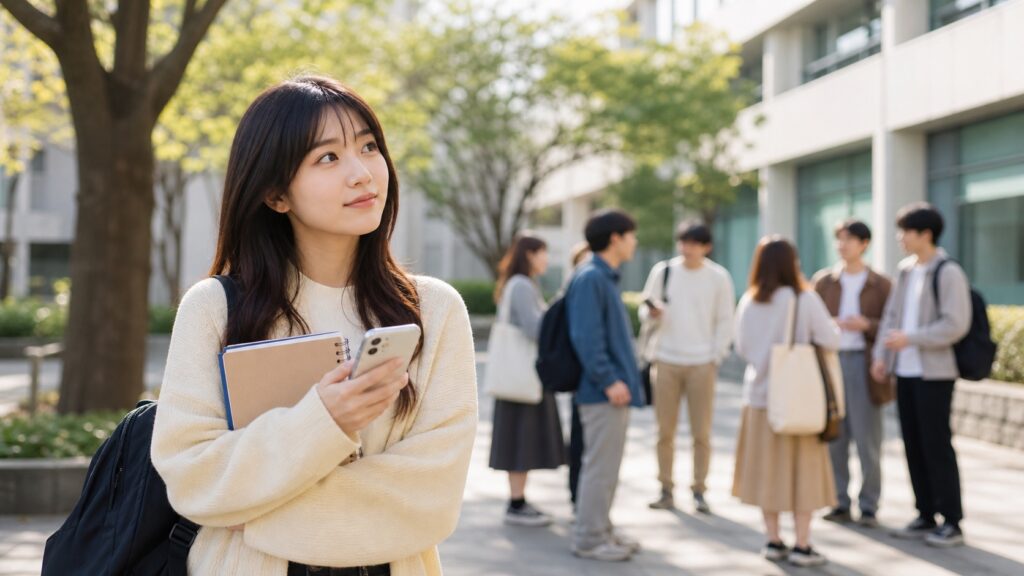 大学生の非リア充がキャンパスで自分のペースを考えるアイキャッチ