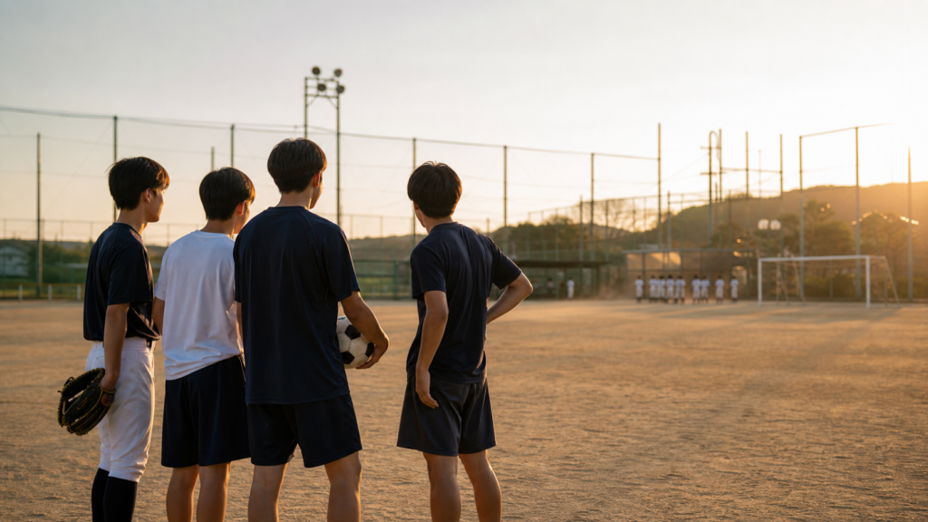 野球部とサッカー部の放課後練習風景