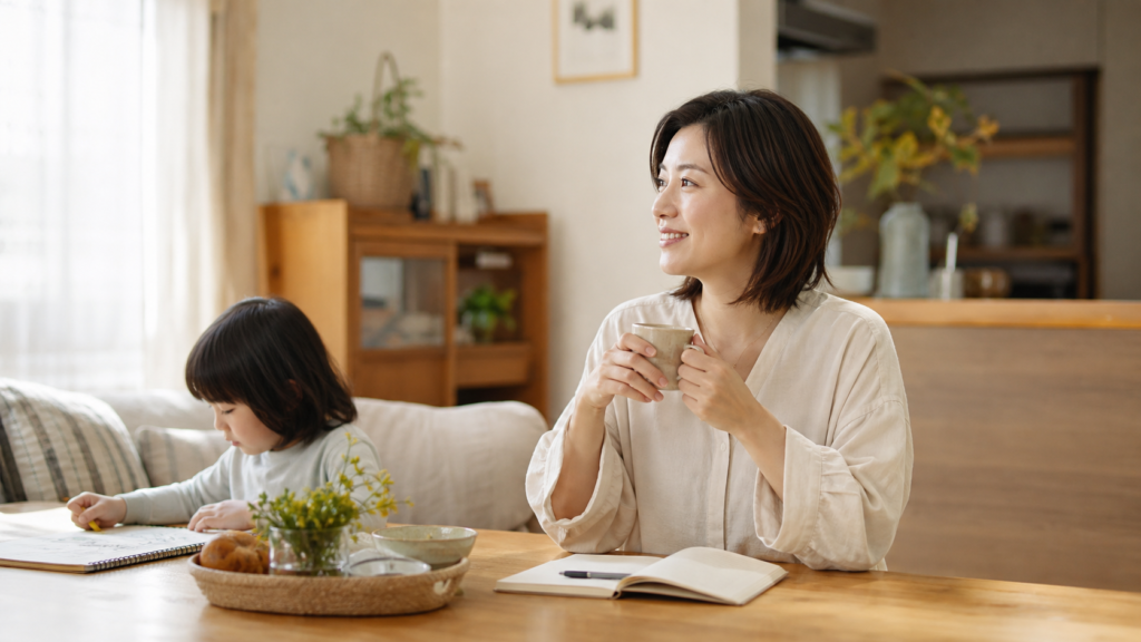 自分時間を大切にしながら子どもを見守るリア充な親のイメージ
