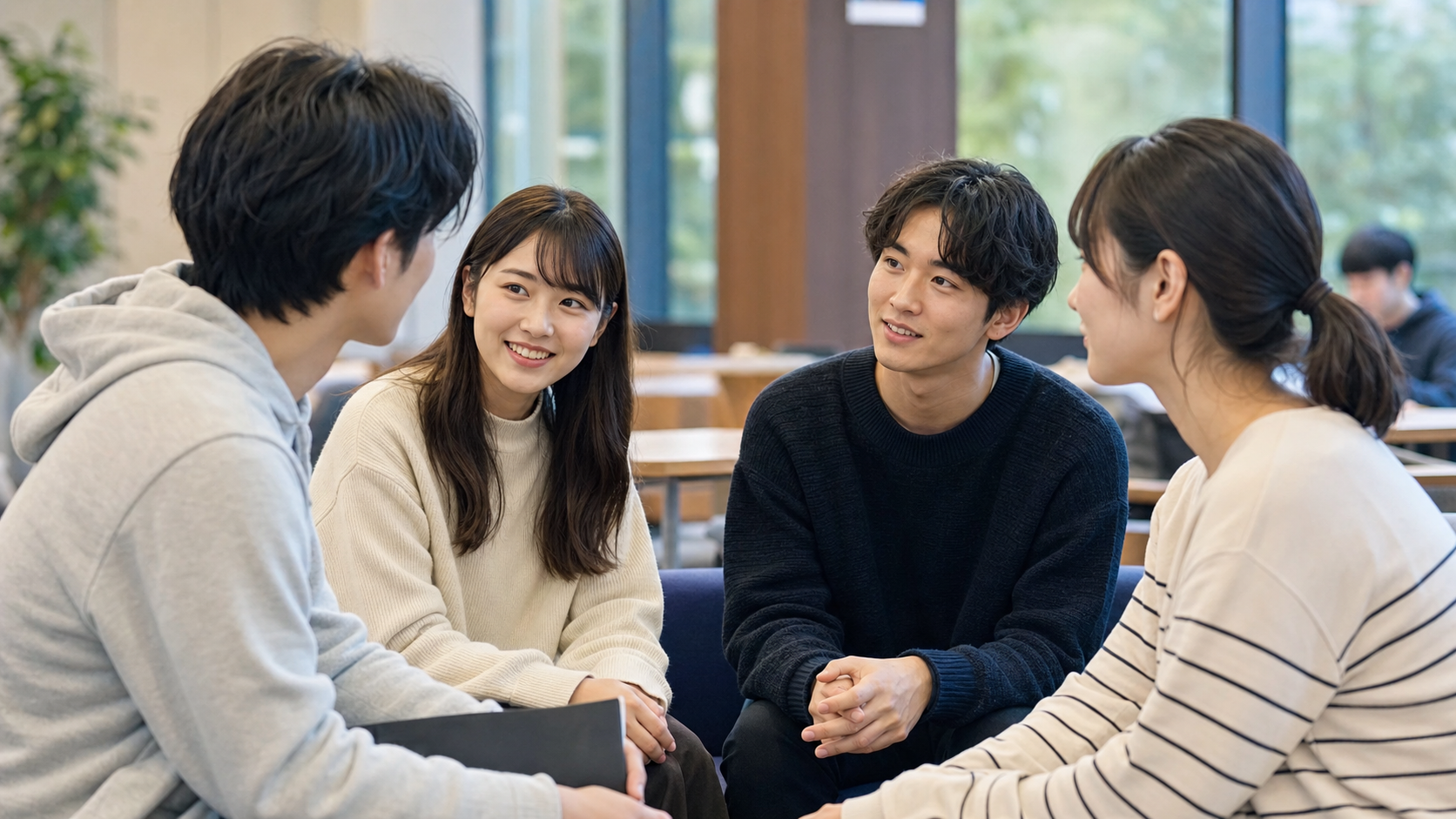 リア充のコミュ力の特徴と診断ポイントを会話で確認する若者グループ