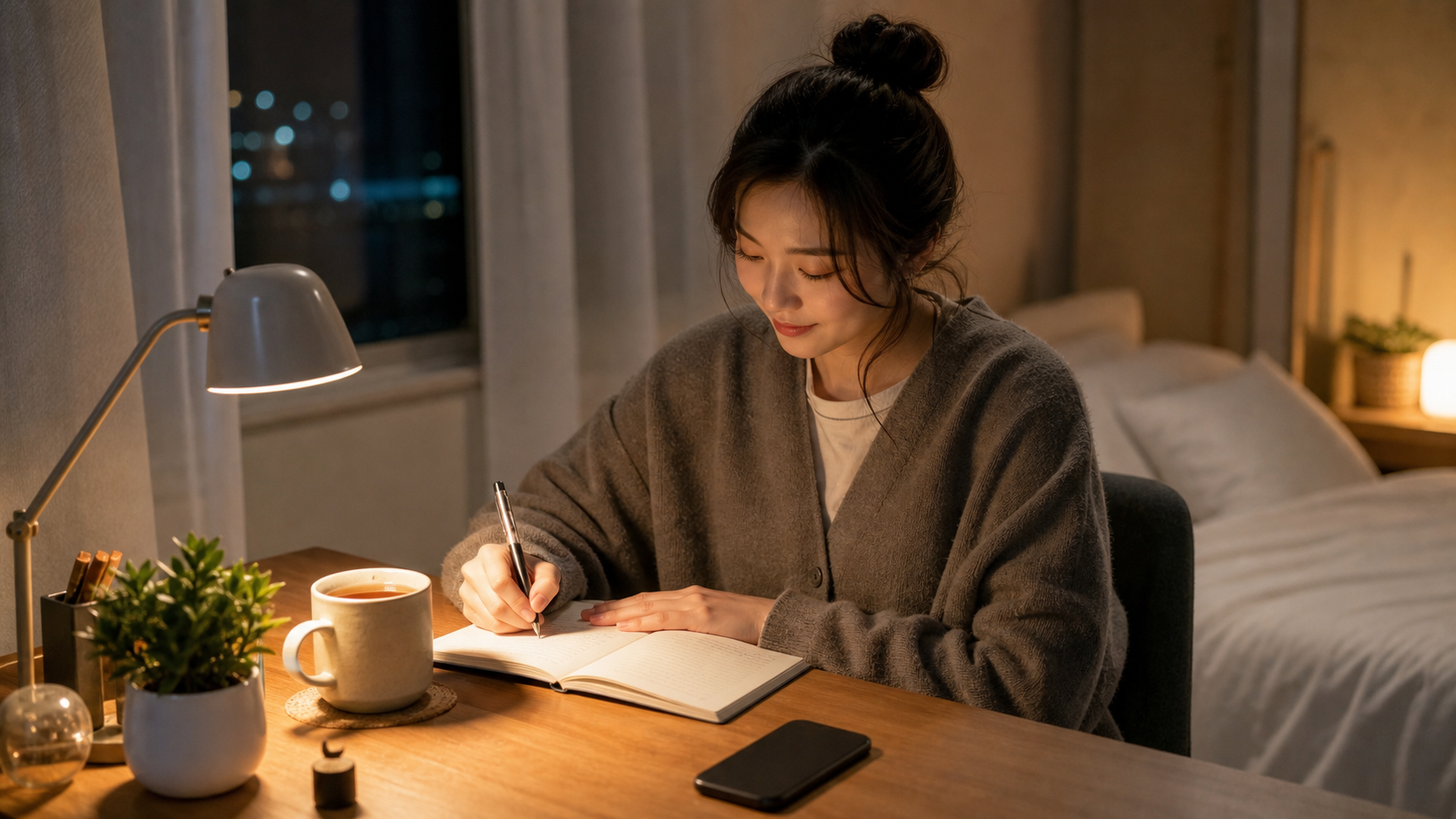 SNSから離れて日記を書く非リア充の過ごし方と夜のルーティンのイメージ