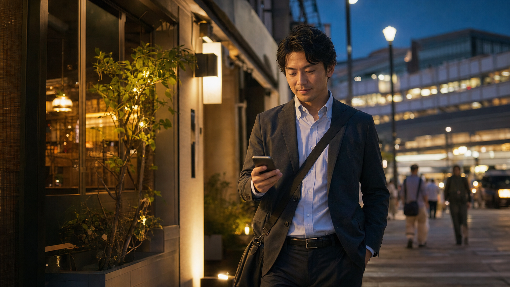 出張先で仕事後に街歩きを始めるビジネスパーソン