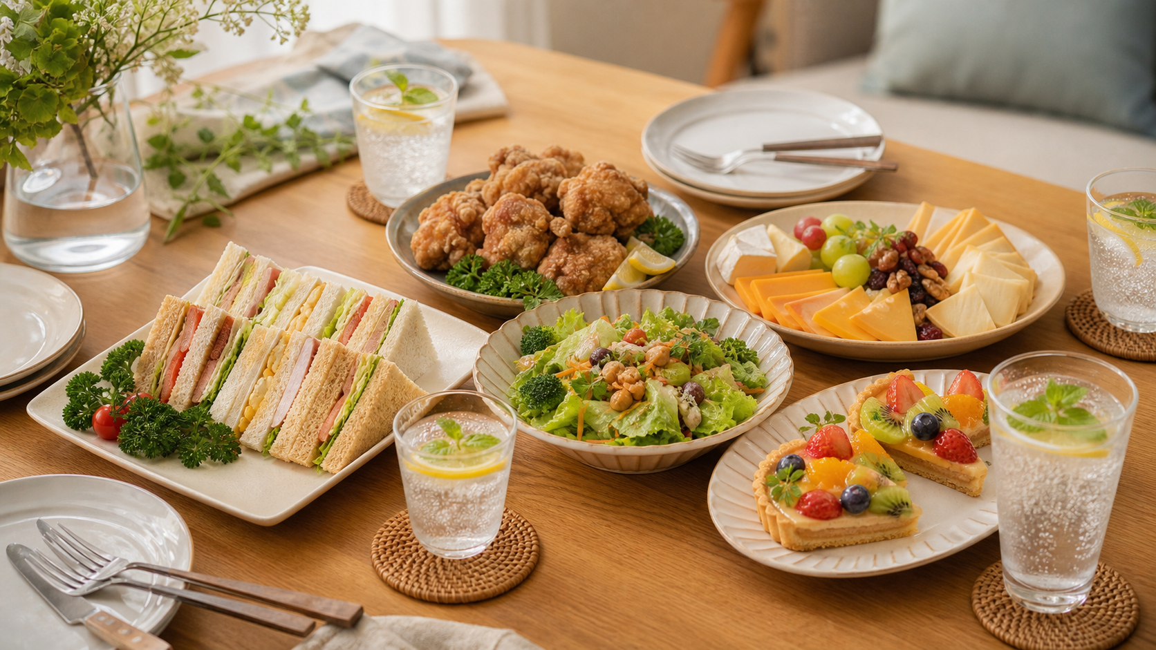 買うだけの惣菜を皿に移してホームパーティー用に整えた食卓