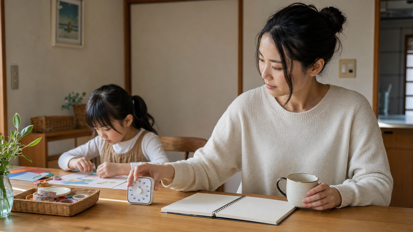 短いリセット時間を作りながら子どもを見守る親の様子