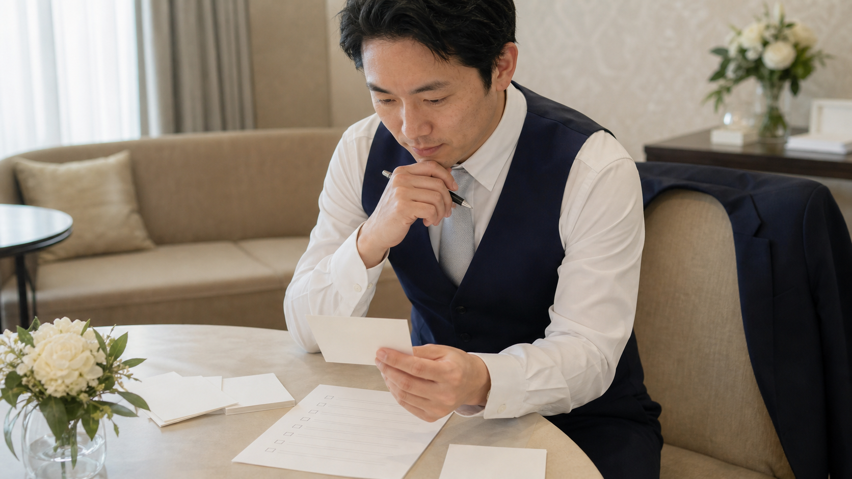 結婚式スピーチで避けたいNG表現とマナーを確認する男性