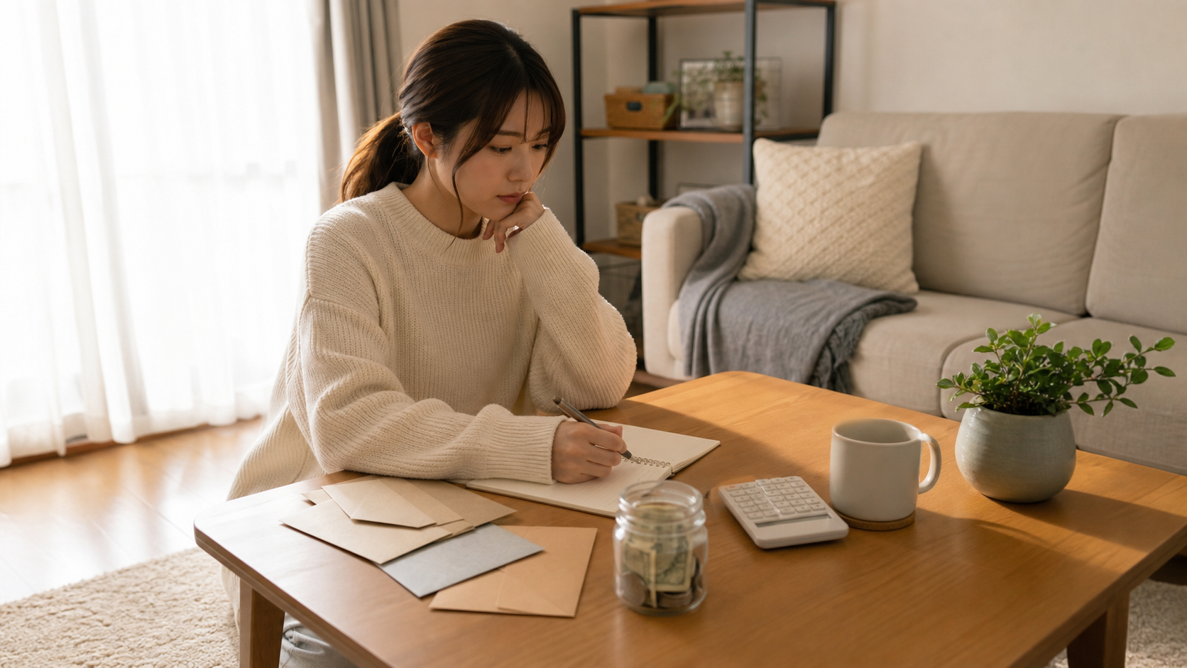 一人暮らしで生活防衛資金を準備する家計管理のイメージ