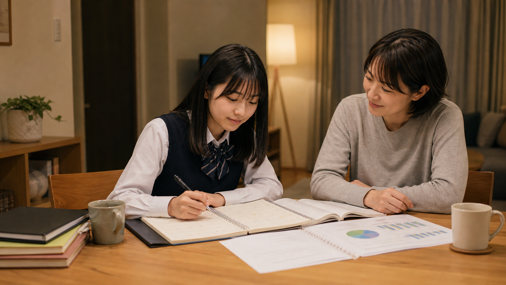 親と進路や生活のペースを相談する高校生