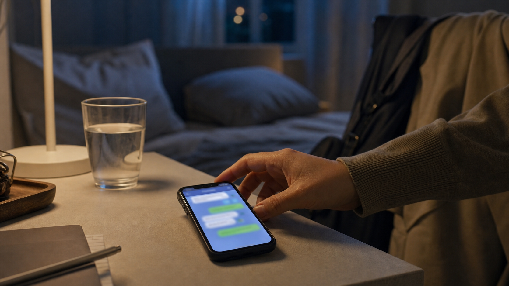 帰宅後に落ち着いてLINEを送るスマホ