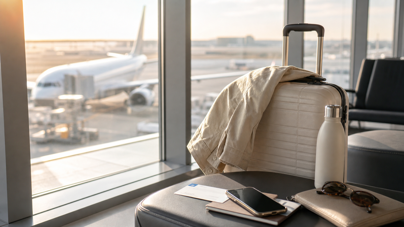 飛行機旅でリア充に過ごす空港出発前の荷物と飛行機