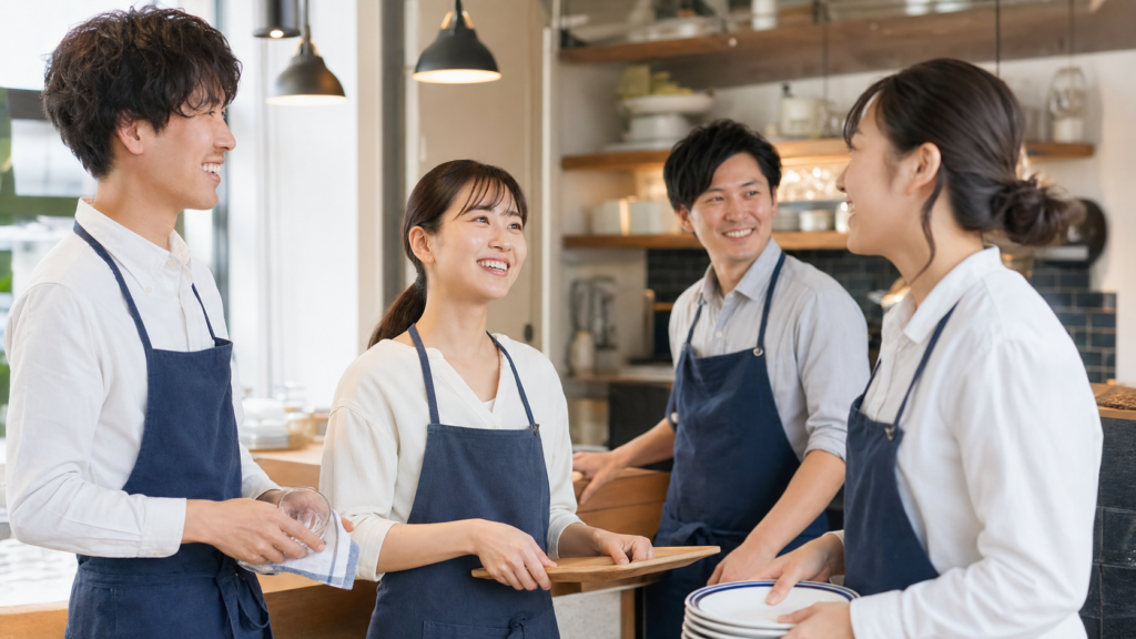 リア充のバイト選びで笑顔で働くカフェスタッフ