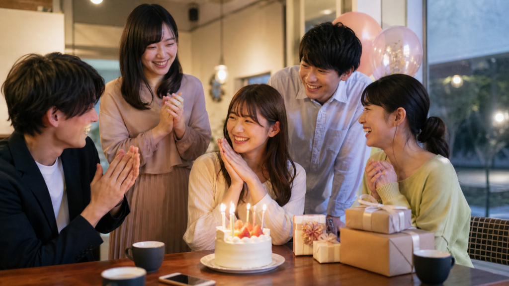 リア充の誕生日を友人とカフェで祝う様子