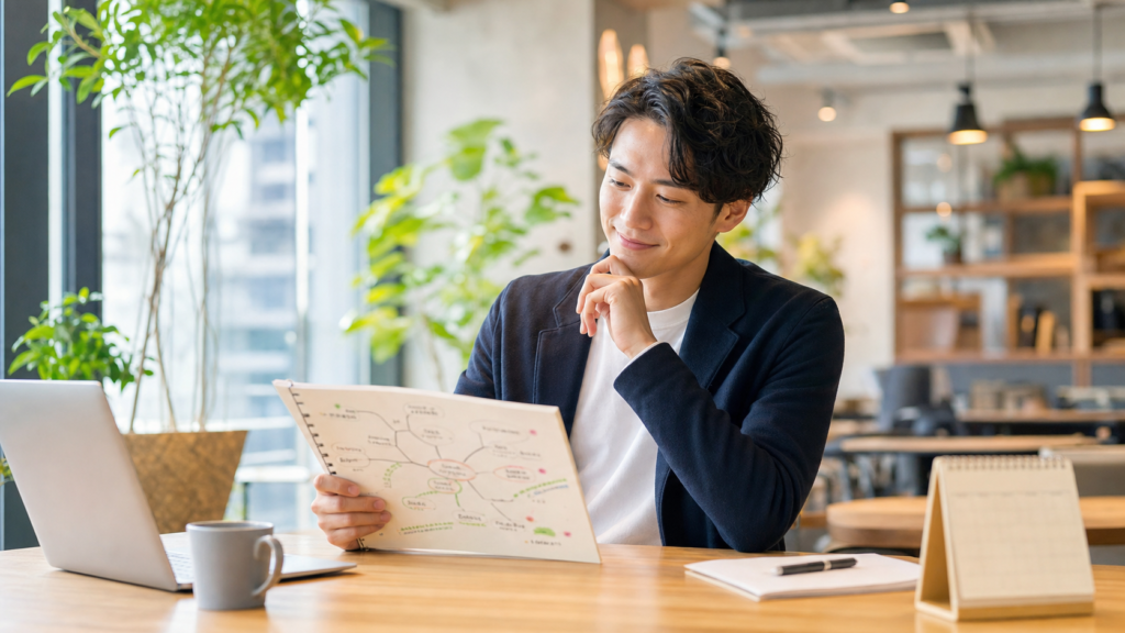 リア充がキャリア相談で仕事と暮らしの未来を前向きに考える様子