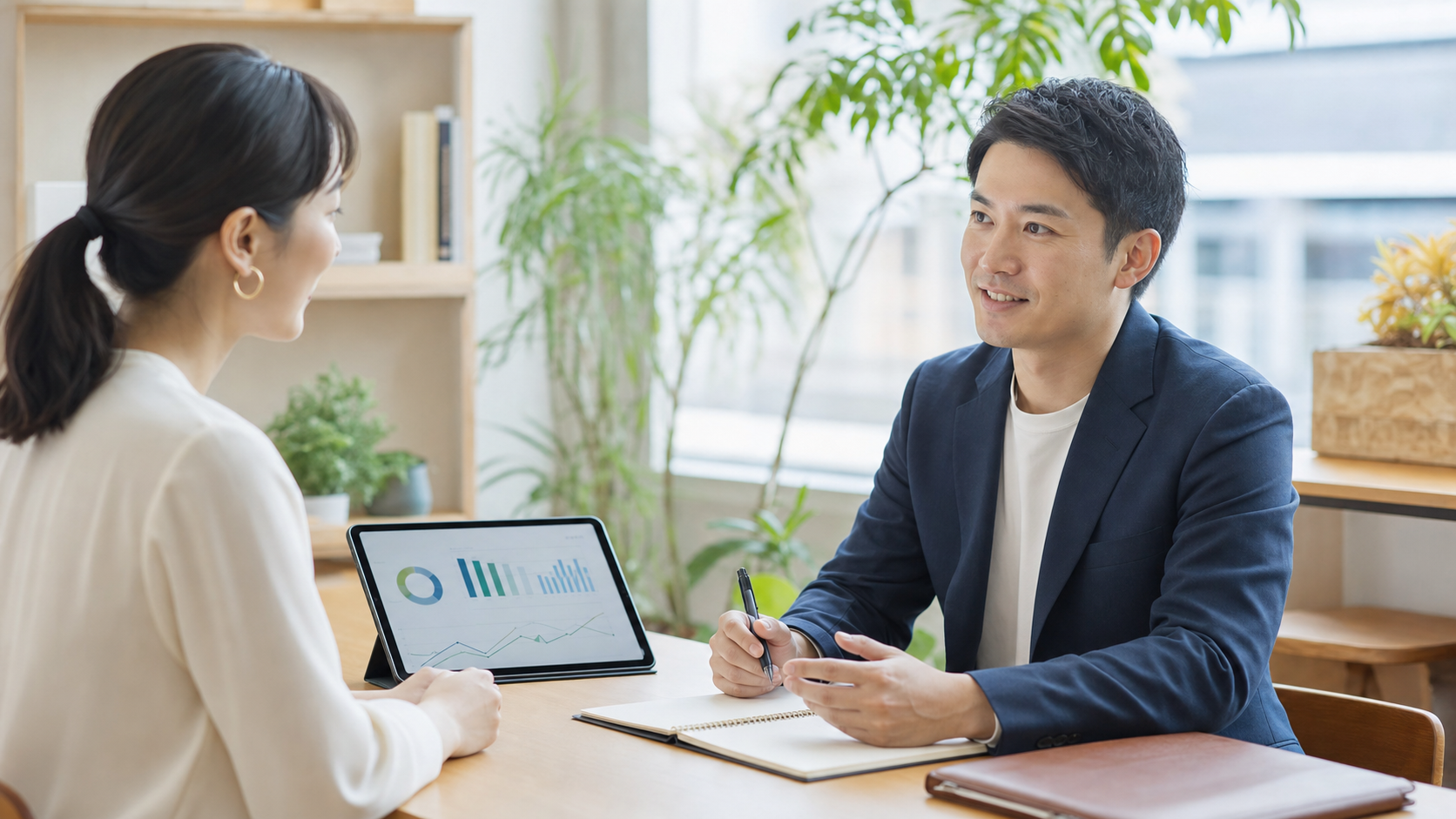 キャリア相談で専門家と次の働き方を落ち着いて話し合う様子