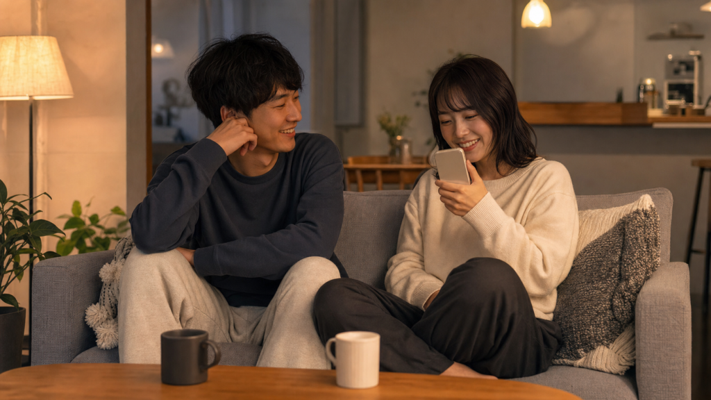 電話で関係を深めるリア充カップル