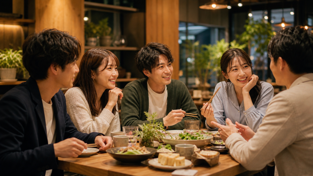 合コンで自然に会話を楽しむ若い男女