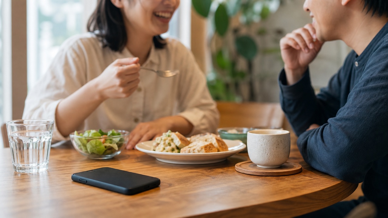スマホを置いて会話と食事を楽しむ隠れリア充のSNSに頼らない時間