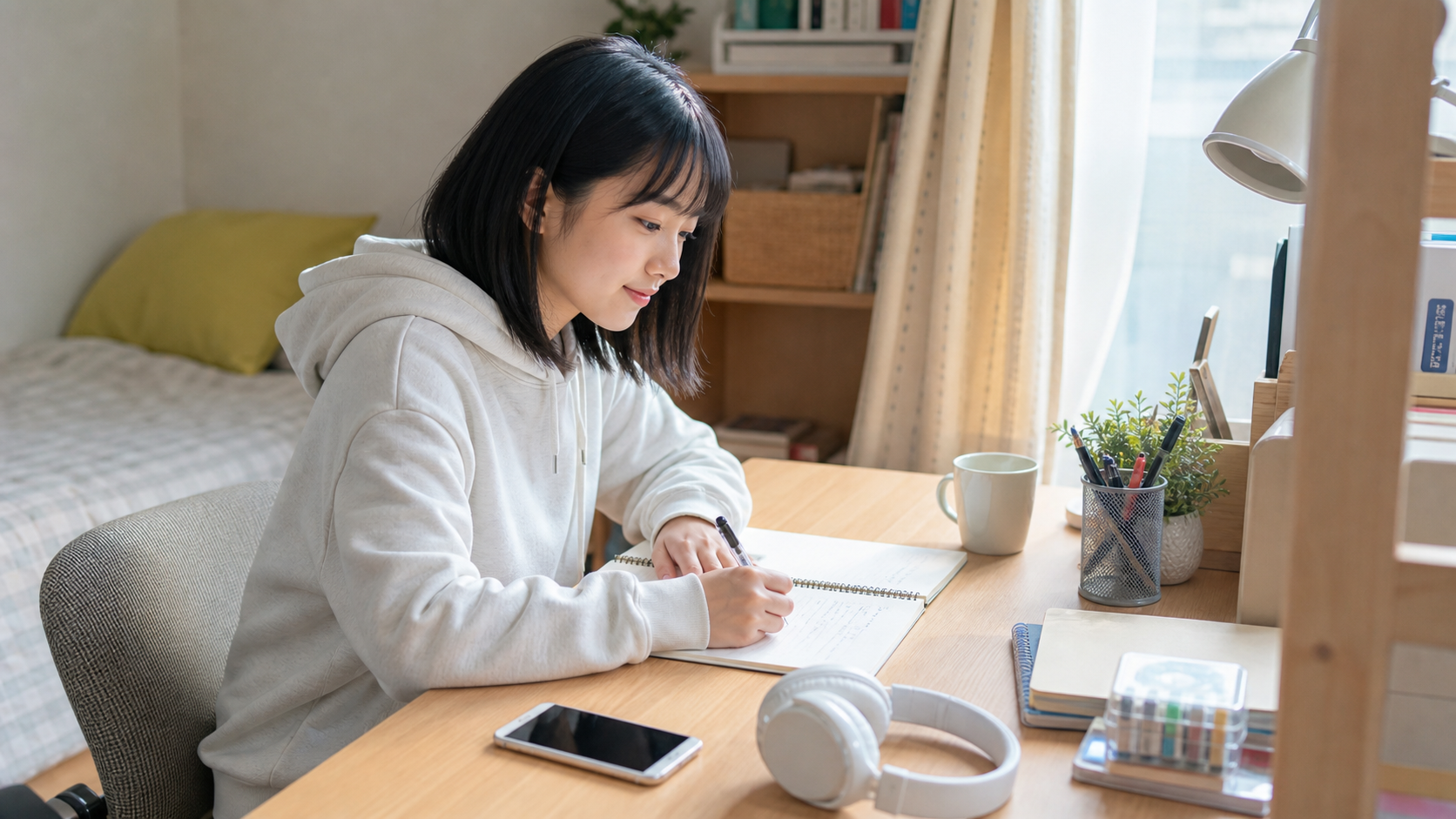 休日に一人時間の計画を立てる高校生