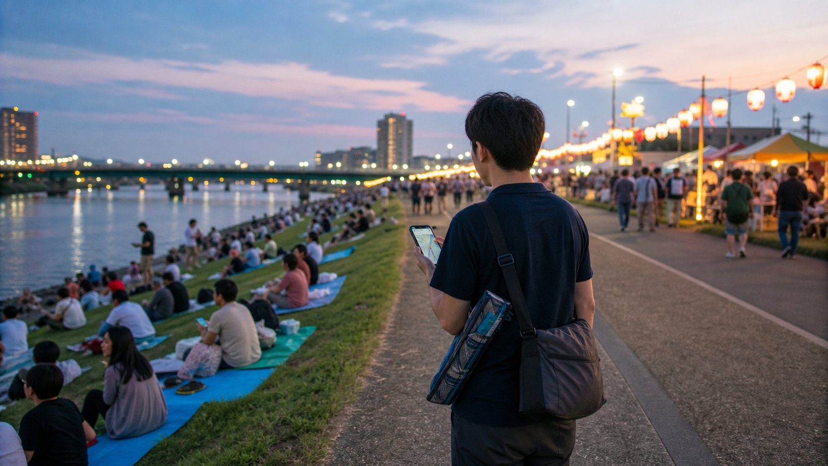 ぼっち花火大会で一人用の観覧場所を探す人