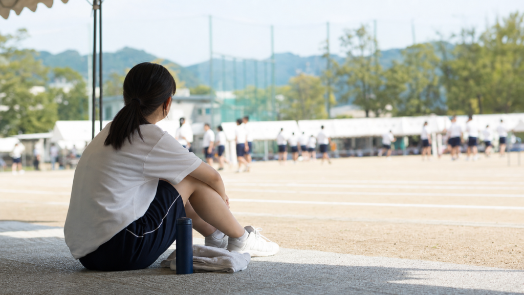 体育祭で一人静かに過ごす生徒の後ろ姿