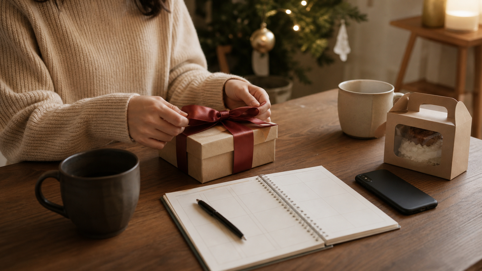クリスマスの予定とプレゼントを考える手元