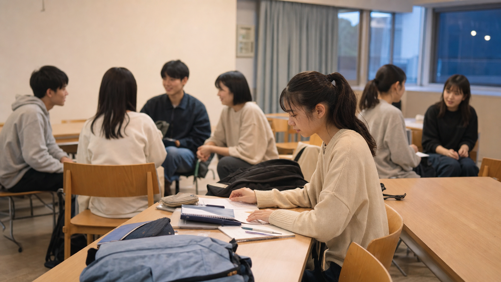 サークル活動後に一人時間を整える大学生